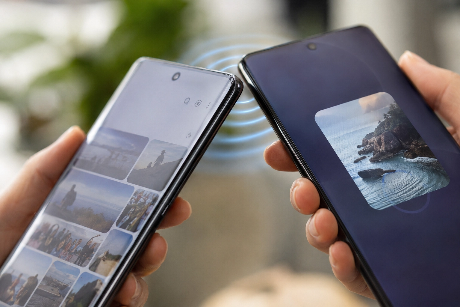 Dos teléfonos Android acercados para compartir un archivo con Quick Share